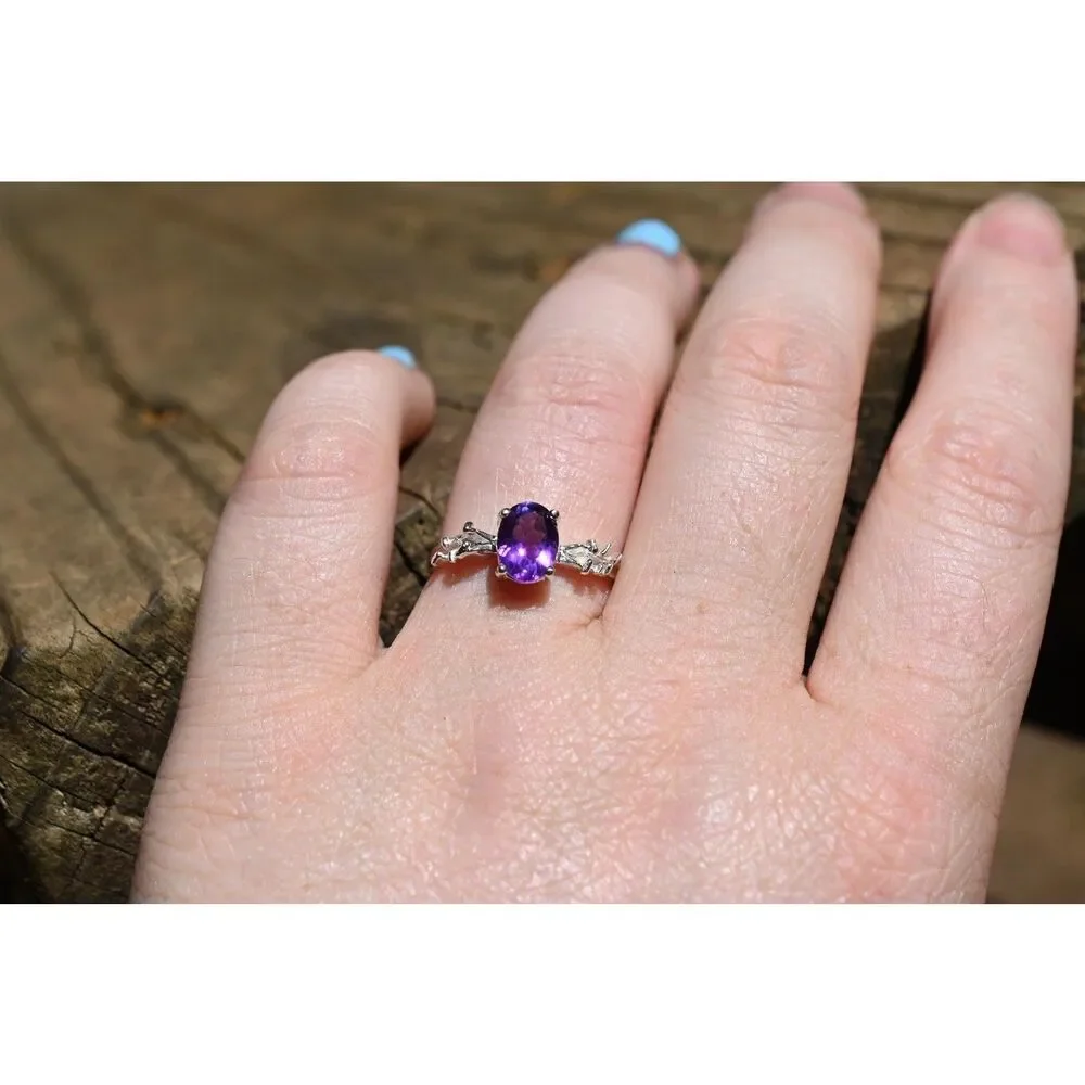 Amethyst engagement ring in 925 sterling silver size 8.5